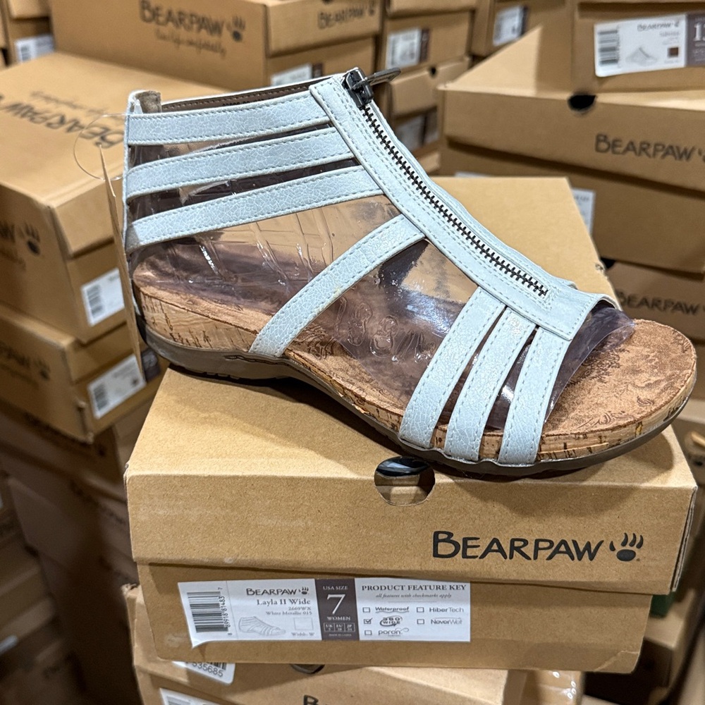 Bearpaw Layla II white metallic sandals Wide